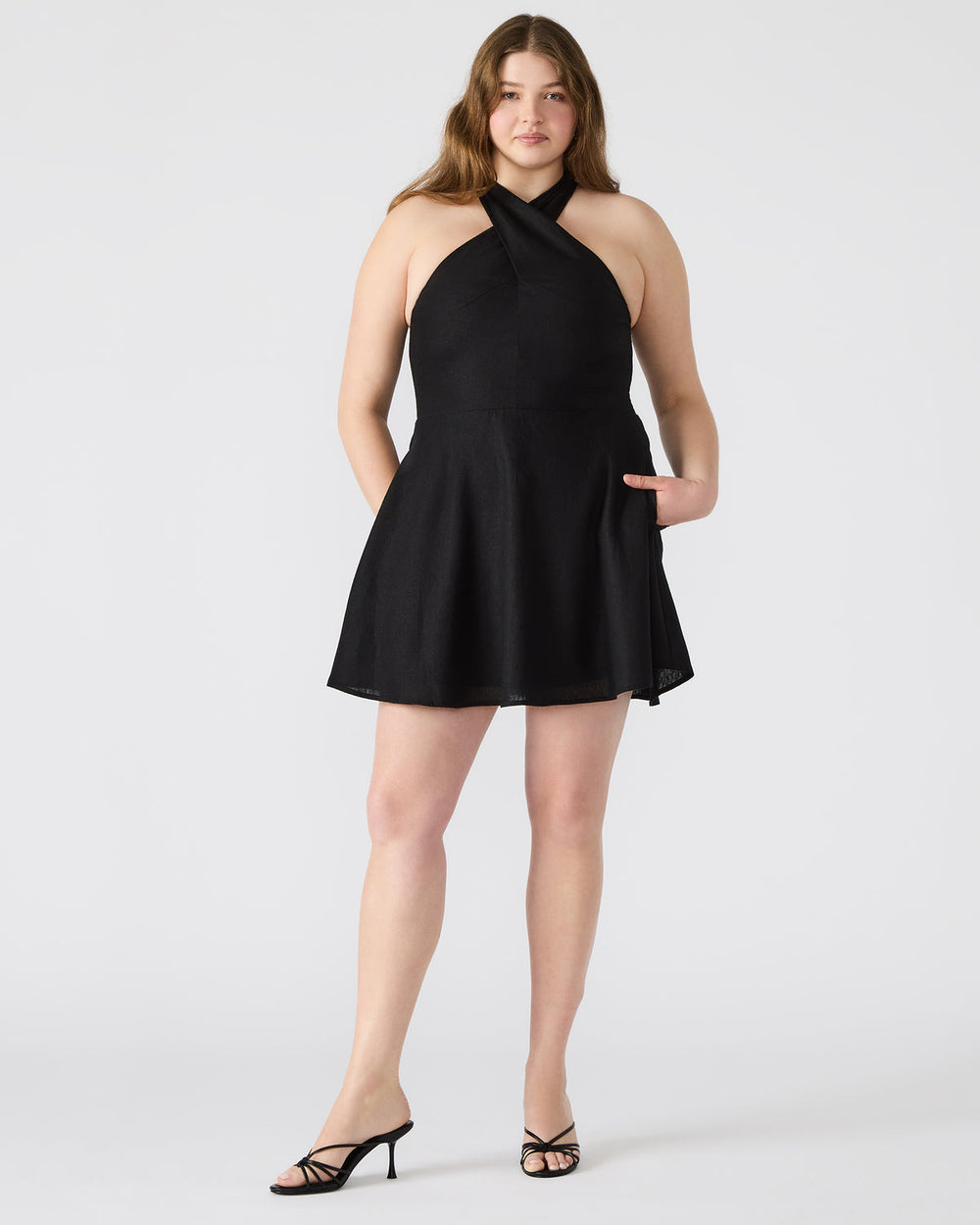 KOSTA Black Women's Mini Halter Cross-Neck Dress | Steve Madden near me