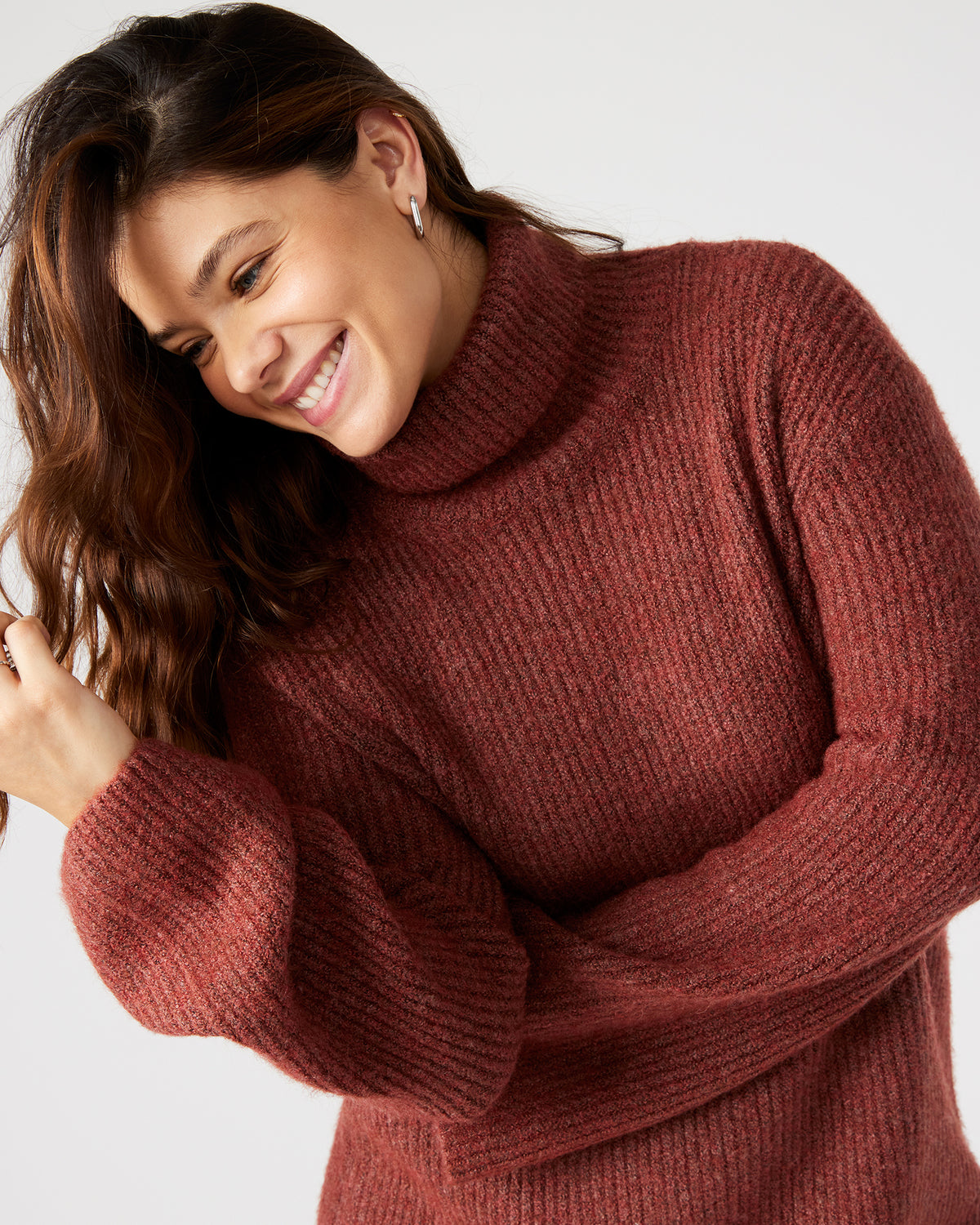 ABBIE Sweater Dress Rust | Mini Turtleneck Flared Sleeve Dress | Steve Madden online