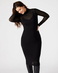 VIVIENNE Black Women's Mock Neck Midi Dress | Steve Madden US