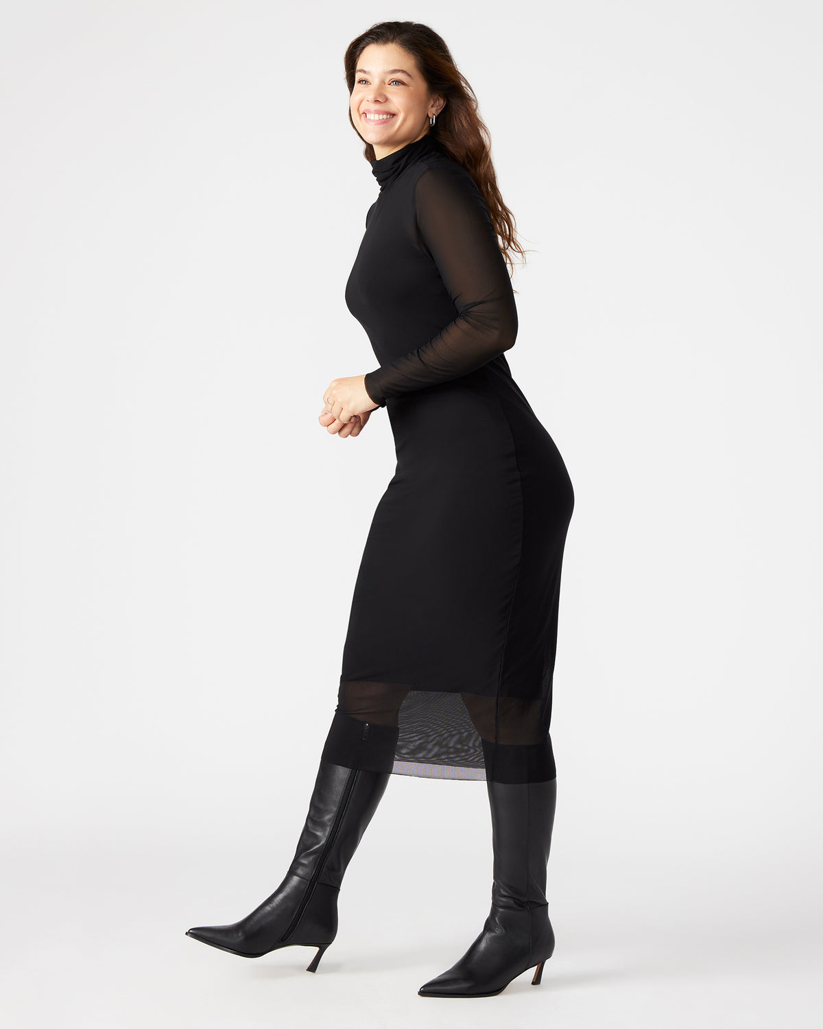 VIVIENNE Black Women's Mock Neck Midi Dress | Steve Madden US