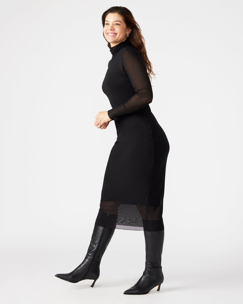 VIVIENNE Black Women's Mock Neck Midi Dress | Steve Madden US