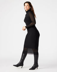 VIVIENNE Black Women's Mock Neck Midi Dress | Steve Madden US