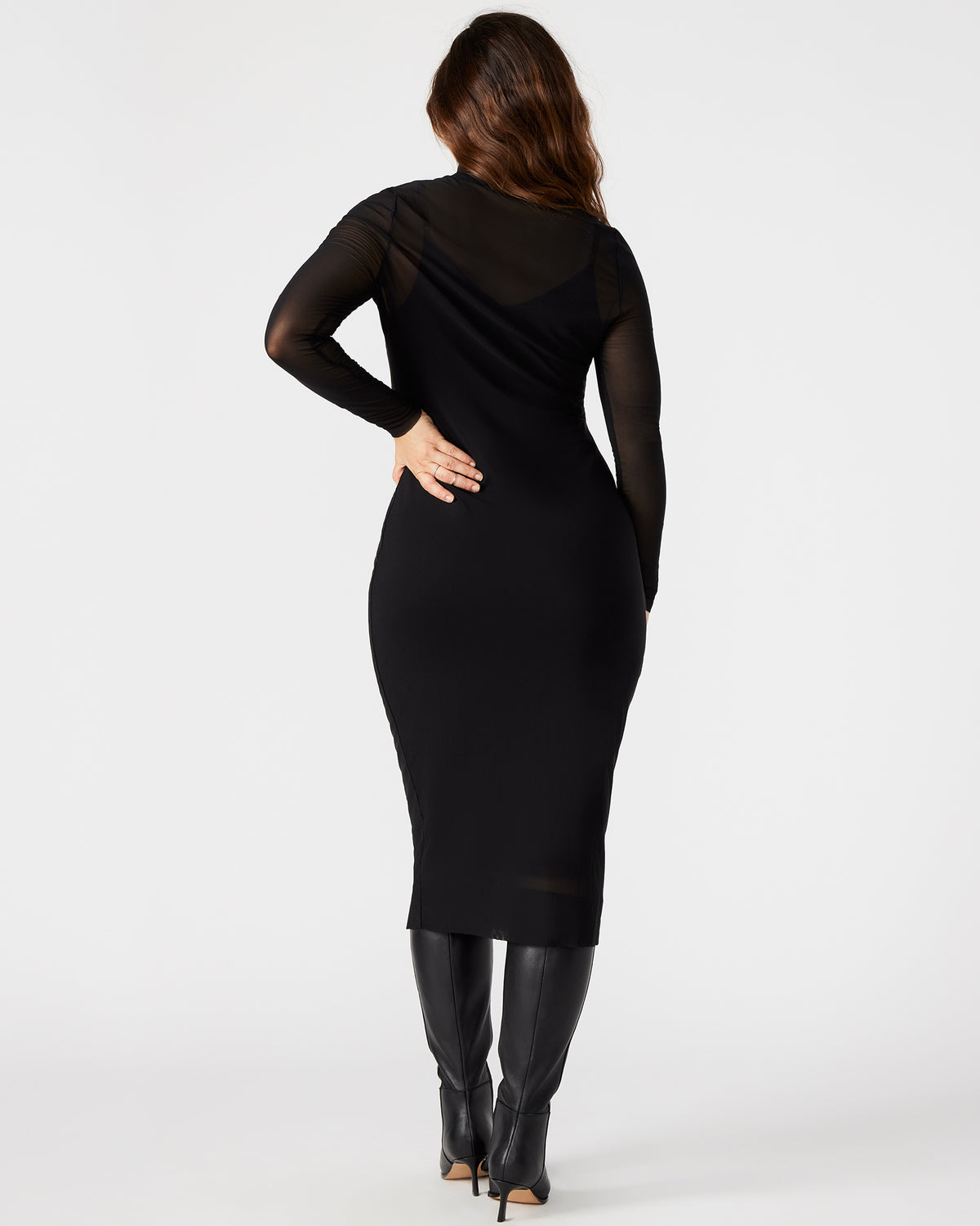 VIVIENNE Black Women's Mock Neck Midi Dress | Steve Madden US