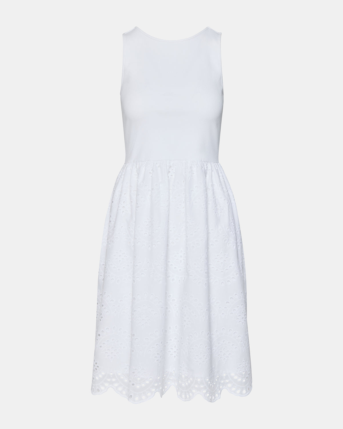 JULIAN White Women's Eyelet Sleeveless Midi Dress | Steve Madden for Sale
