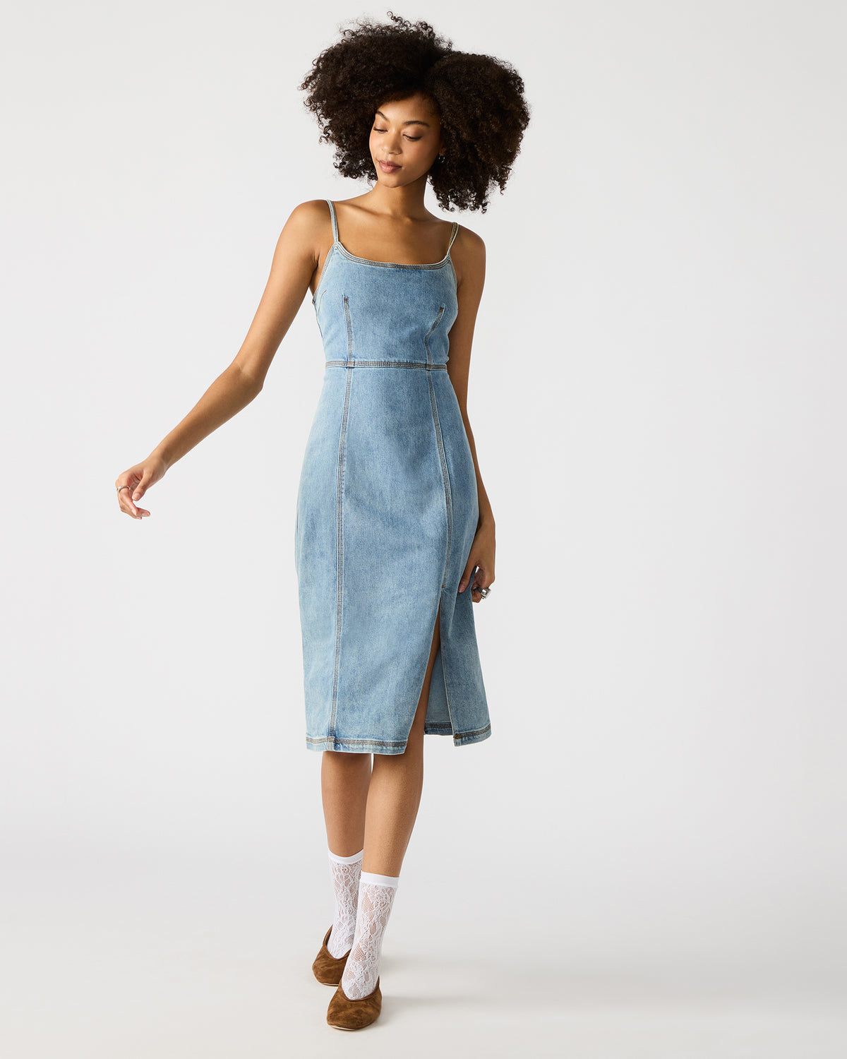 GISELLE Denim Midi Women's Dress with Slit | Steve Madden on Sale