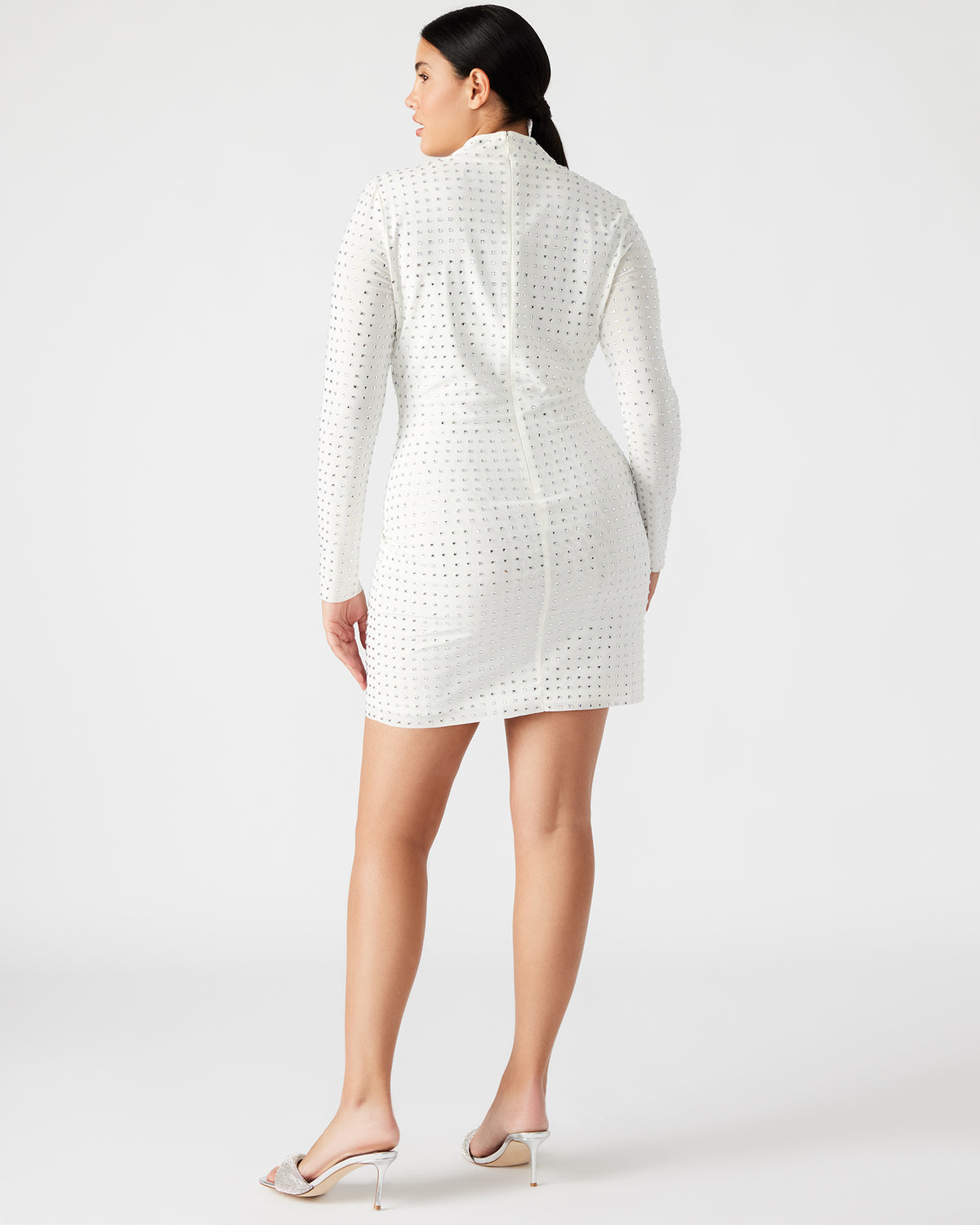 KRISTA Dress White | Women's Long-Sleeved Bodycon Rhinestone Mini Dress | Steve Madden online