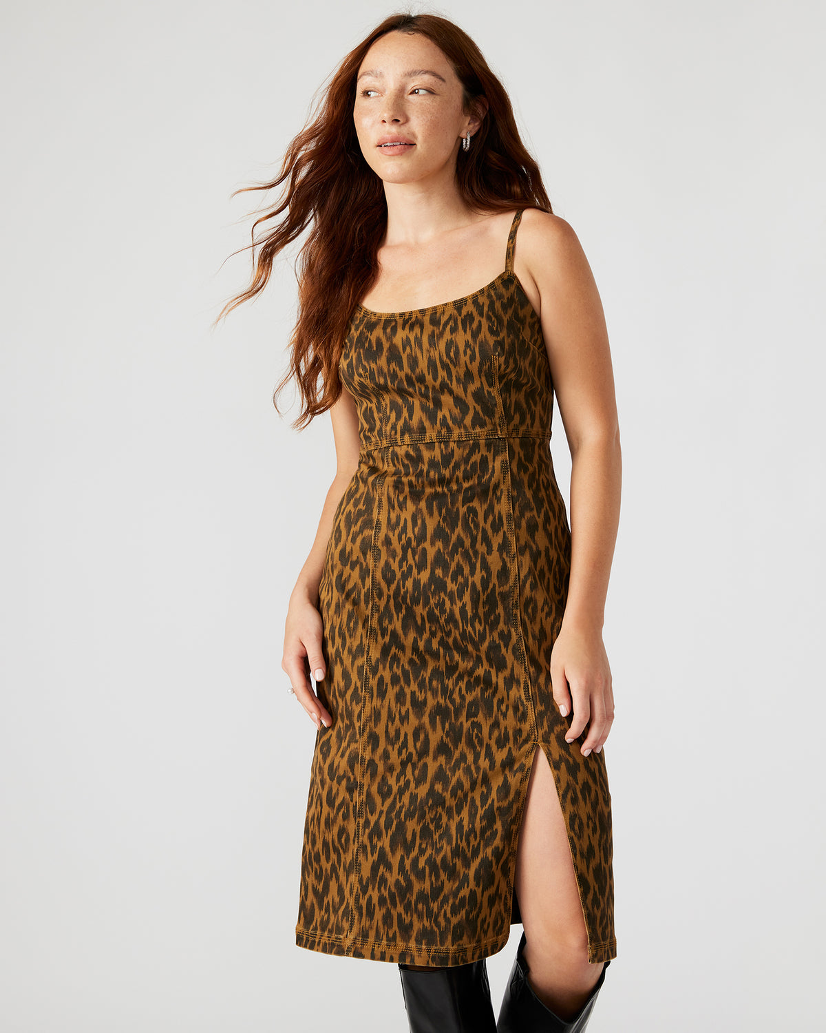 GISELLE Leopard Women's Midi Women's Dress with Slit | Steve Madden Sale