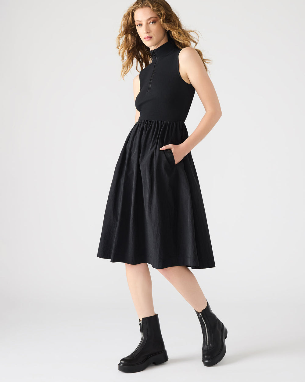 BERLIN White Women's Mock Neck Midi Dress | Steve Madden on Sale