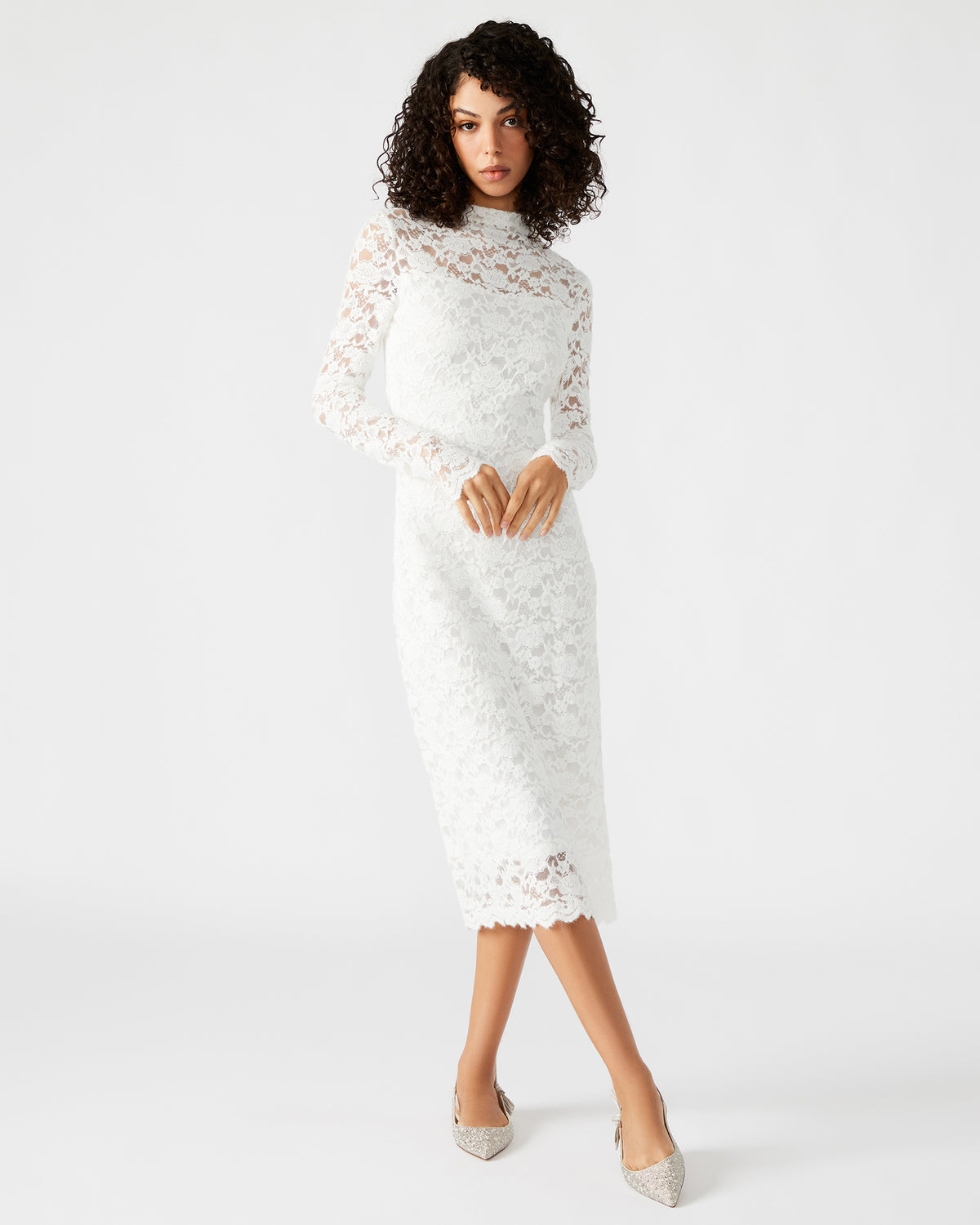 VIVIENNE Ivory Lace Women's Mock Neck Midi Dress | Steve Madden near me
