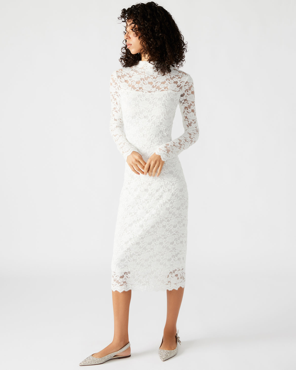 VIVIENNE Ivory Lace Women's Mock Neck Midi Dress | Steve Madden near me