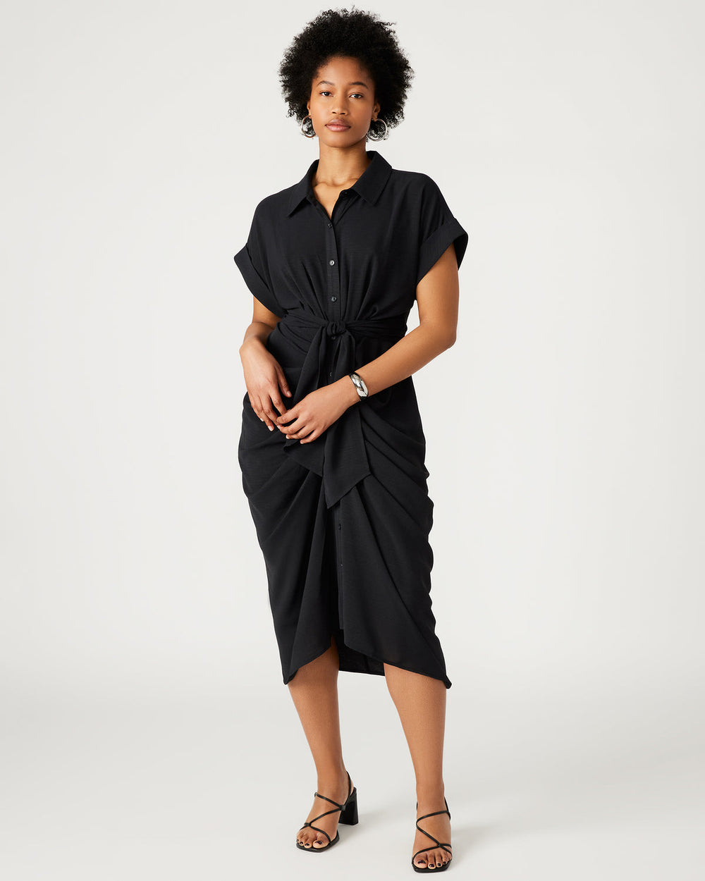TORI Black Knit Button Up Collared Midi Dress | Steve Madden online