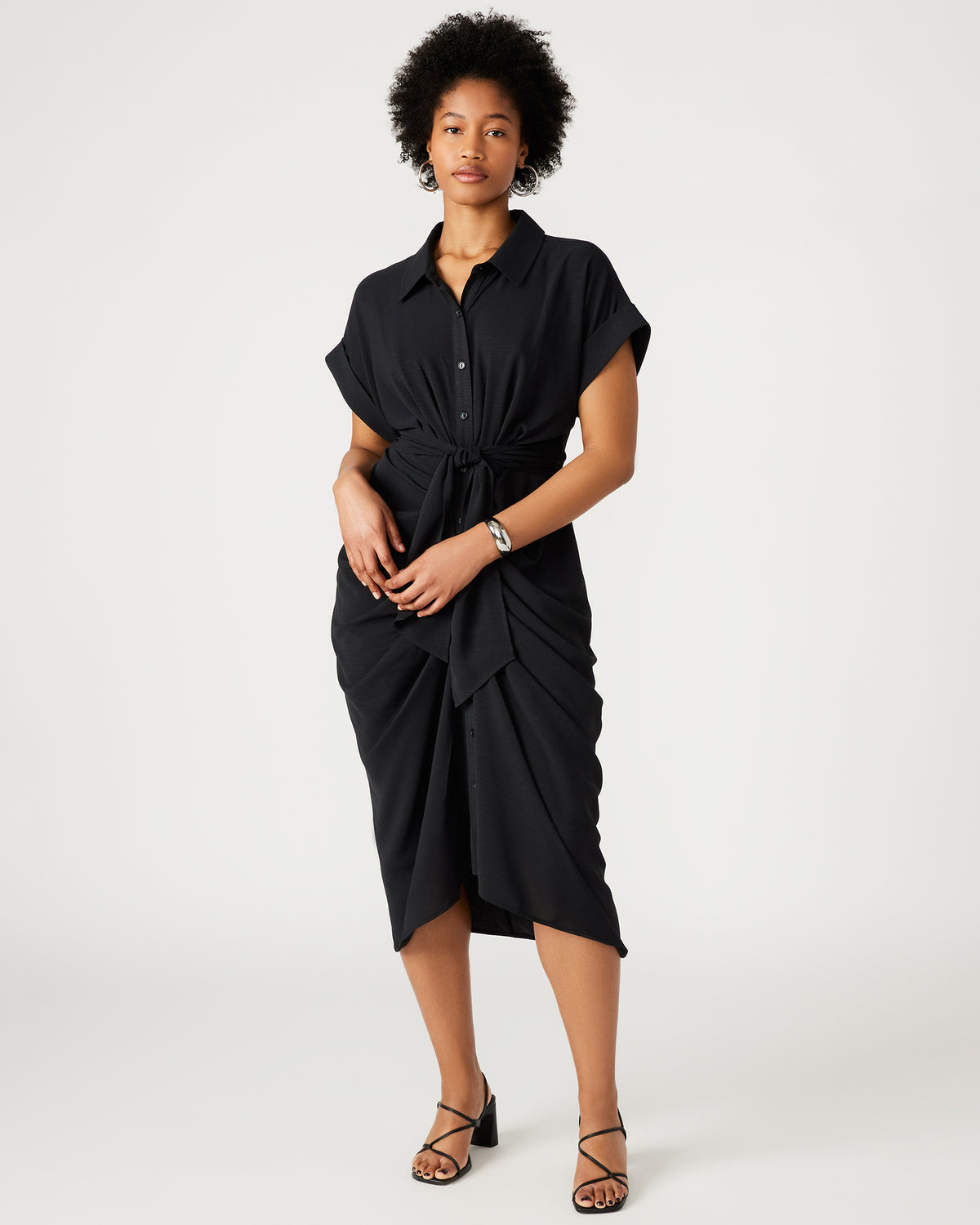TORI Black Knit Button Up Collared Midi Dress | Steve Madden online
