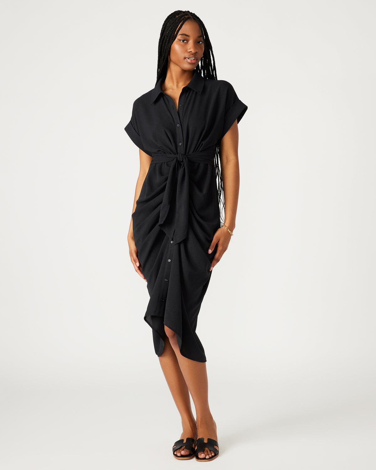 TORI Black Knit Button Up Collared Midi Dress | Steve Madden online