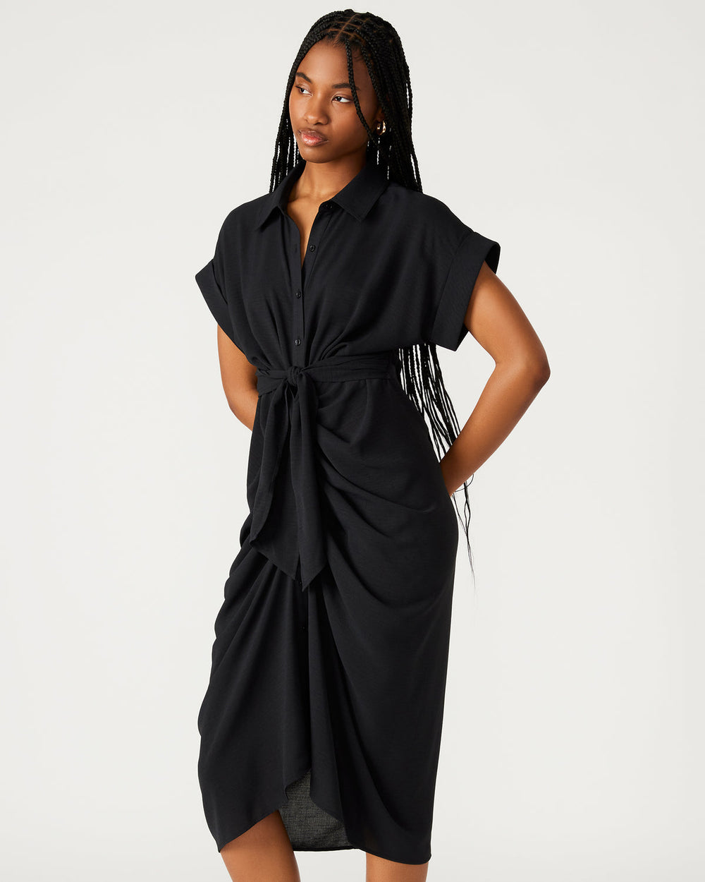 TORI Black Knit Button Up Collared Midi Dress | Steve Madden online