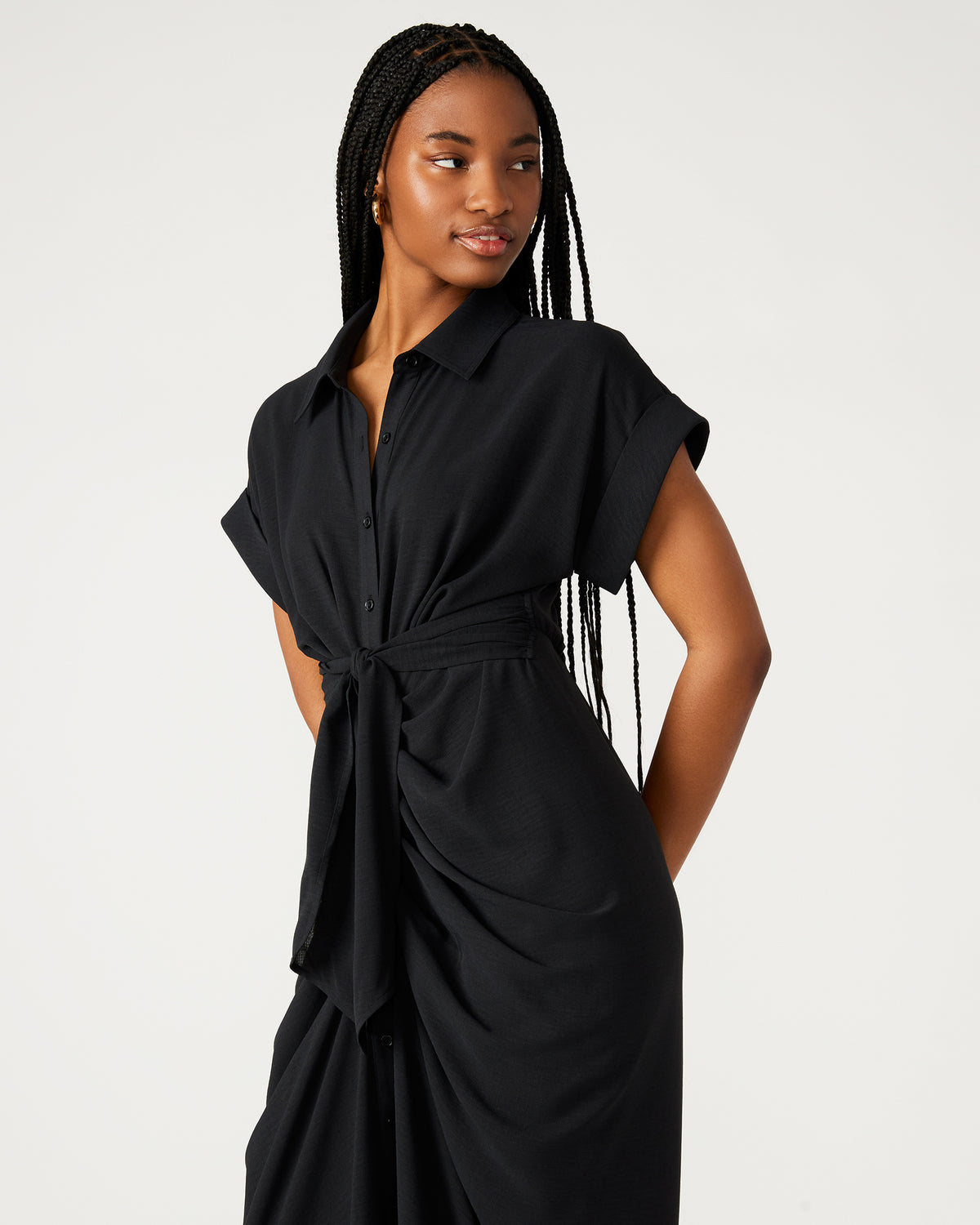 TORI Black Knit Button Up Collared Midi Dress | Steve Madden online