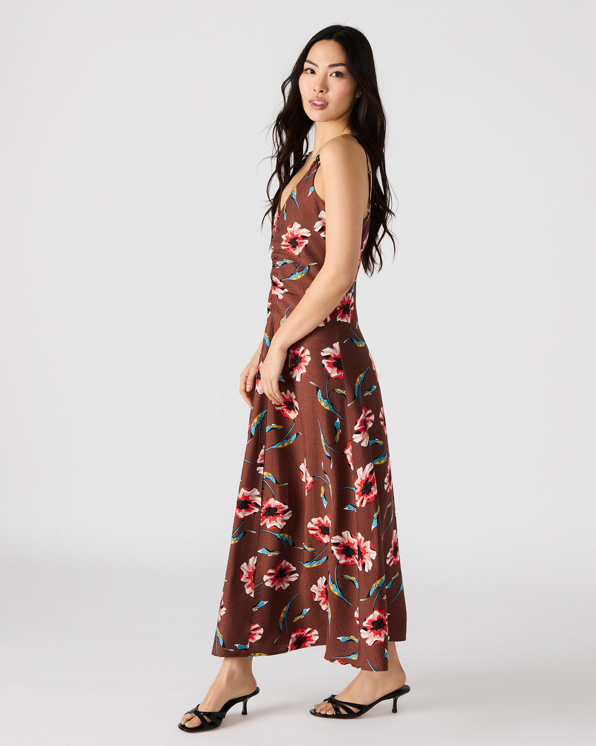 MONROE Brown Floral Print Flowy Maxi Dress | Steve Madden Sale