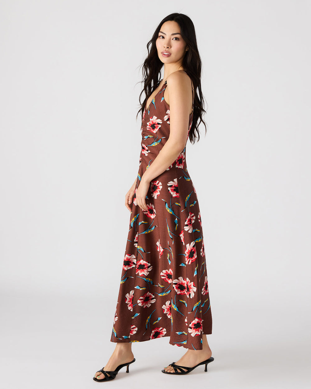 MONROE Brown Floral Print Flowy Maxi Dress | Steve Madden Sale