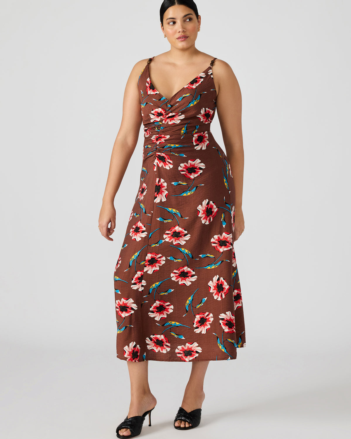 MONROE Brown Floral Print Flowy Maxi Dress | Steve Madden Sale