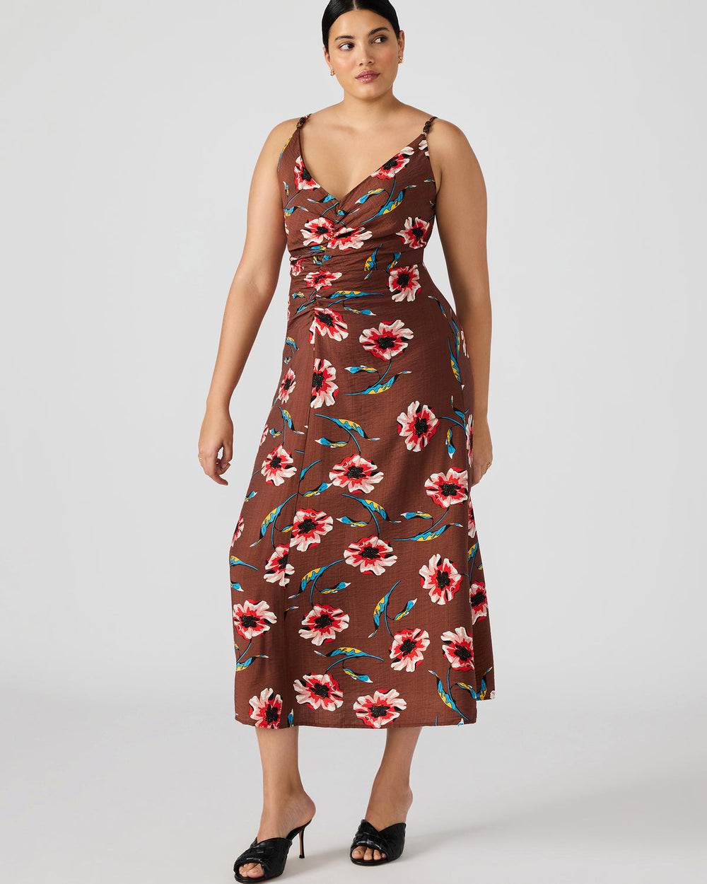 MONROE Brown Floral Print Flowy Maxi Dress | Steve Madden Sale