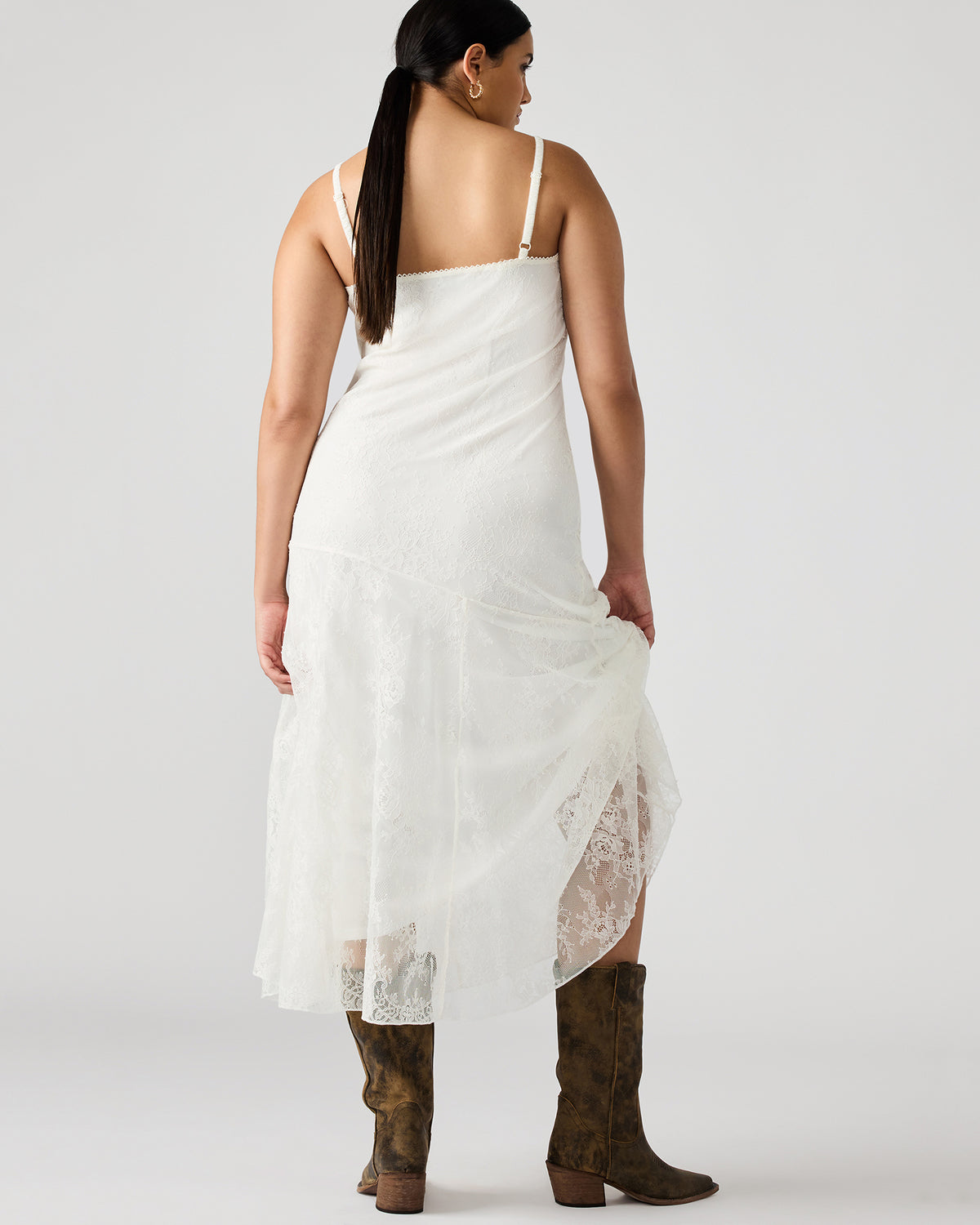 VEERA White Maxi Lace Flowy Women's Dress | Steve Madden on Sale