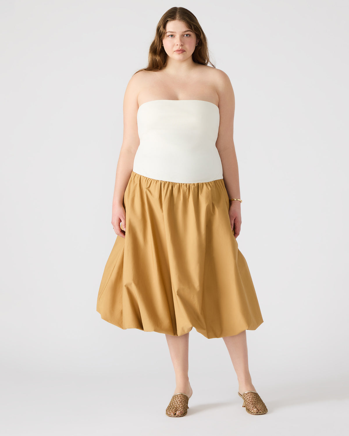 OLIVER Taupe Women's Strapless Midi Bubble Dress | Steve Madden discount