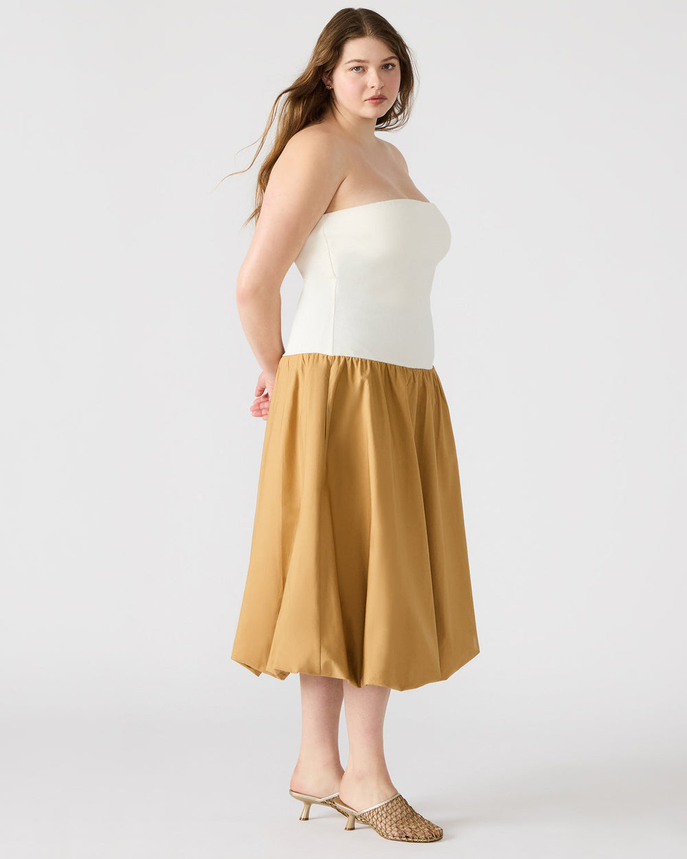 OLIVER Taupe Women's Strapless Midi Bubble Dress | Steve Madden discount