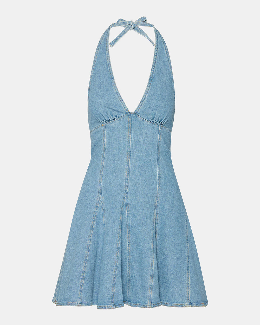 MALIA Denim Women's Halter Back Neck Tie Mini Dress | Steve Madden online