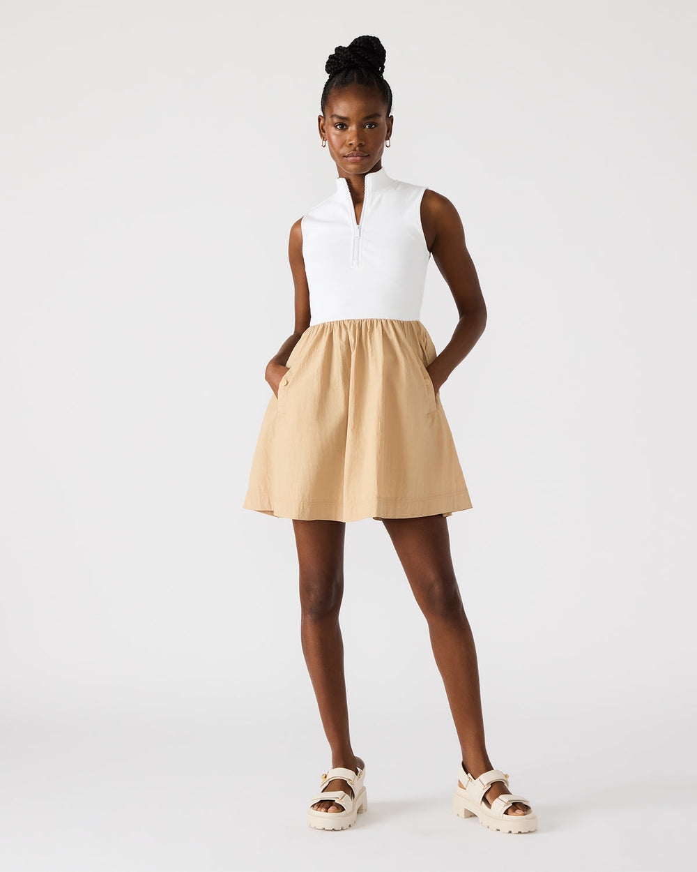LYON Taupe Women's Collared Sleeveless Flowy Dress | Steve Madden on Sale