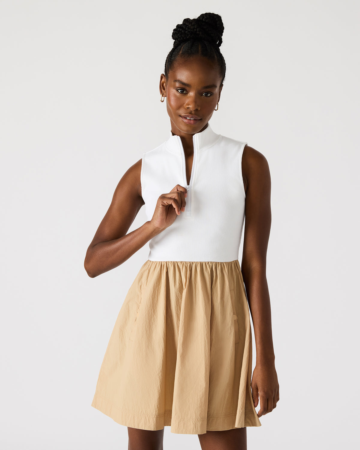 LYON Taupe Women's Collared Sleeveless Flowy Dress | Steve Madden on Sale