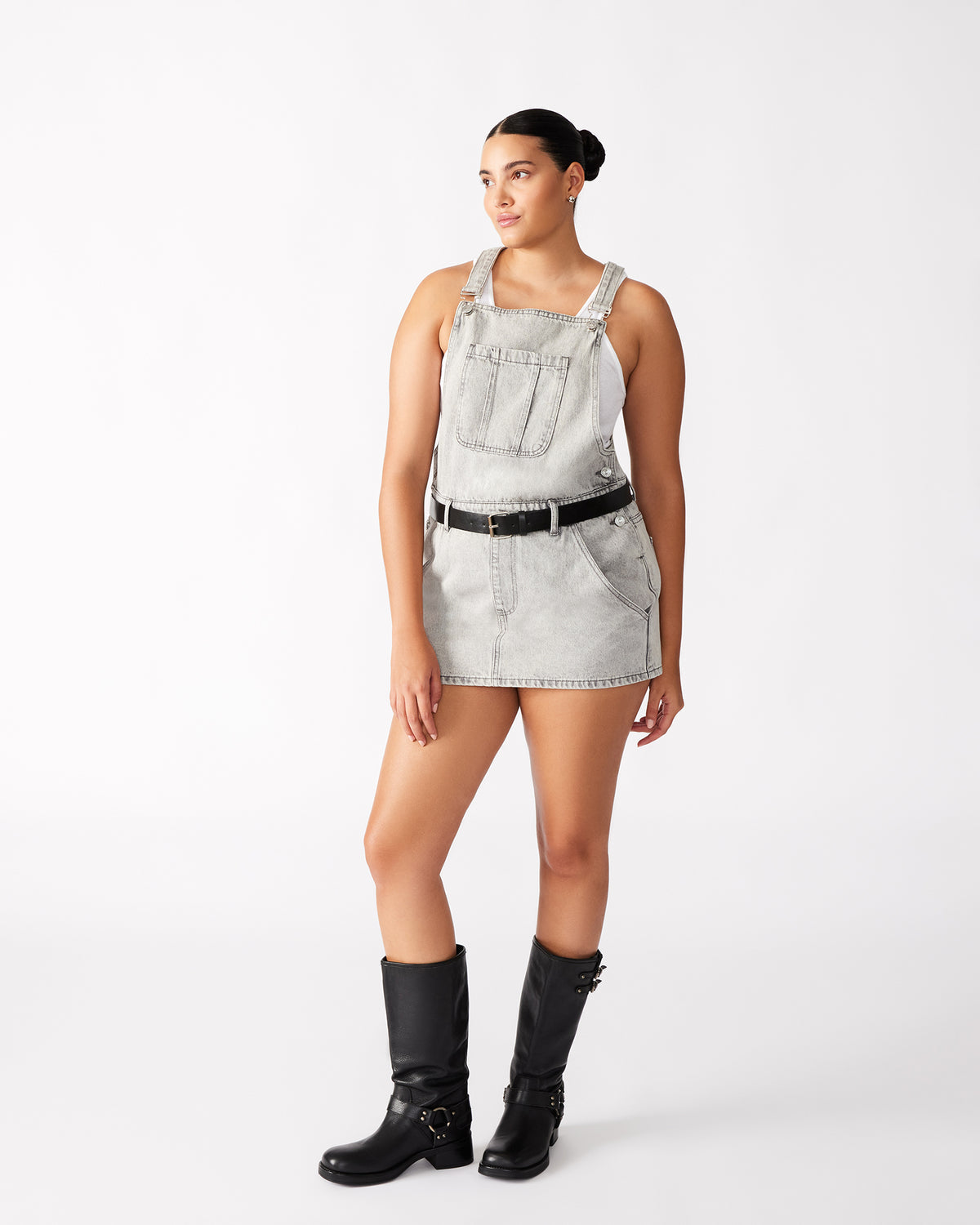 TAMIA Dress Light Grey | Women's Overall Denim Mini Dress | Steve Madden online