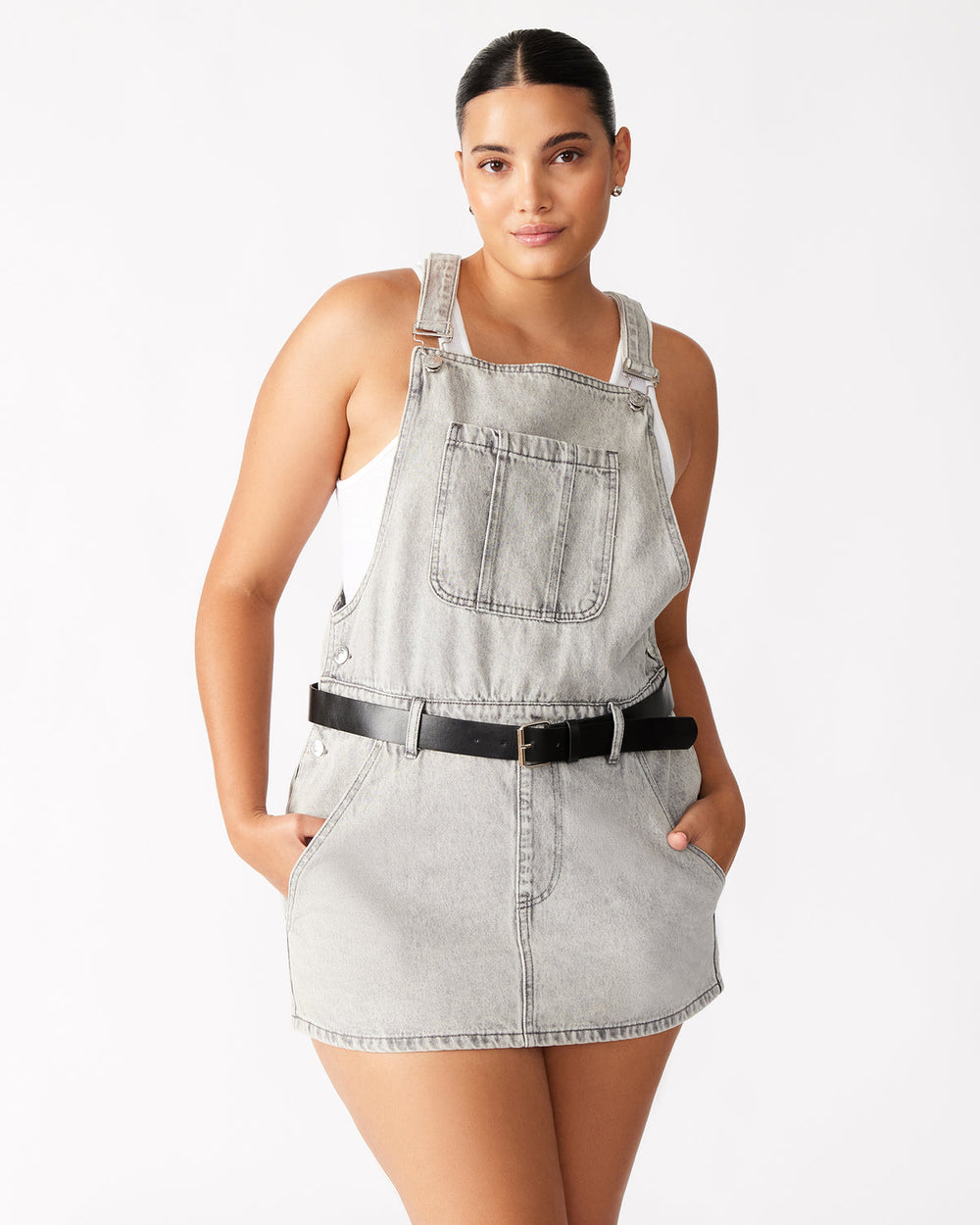 TAMIA Dress Light Grey | Women's Overall Denim Mini Dress | Steve Madden online