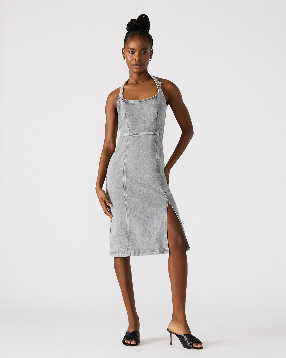 GIA Light Grey Women's Denim Midi Dress | Steve Madden US