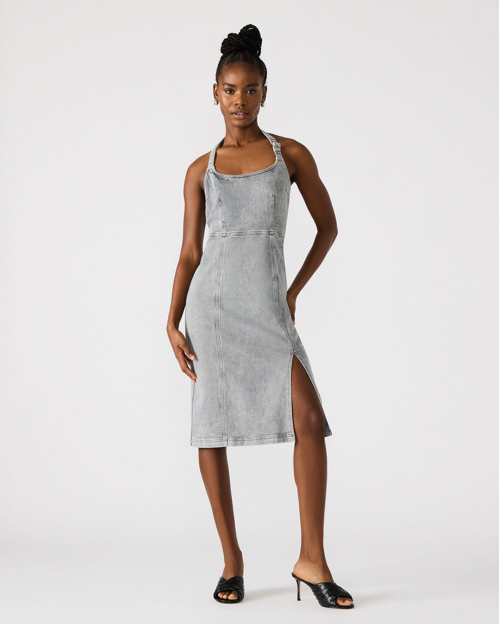GIA Light Grey Women's Denim Midi Dress | Steve Madden US