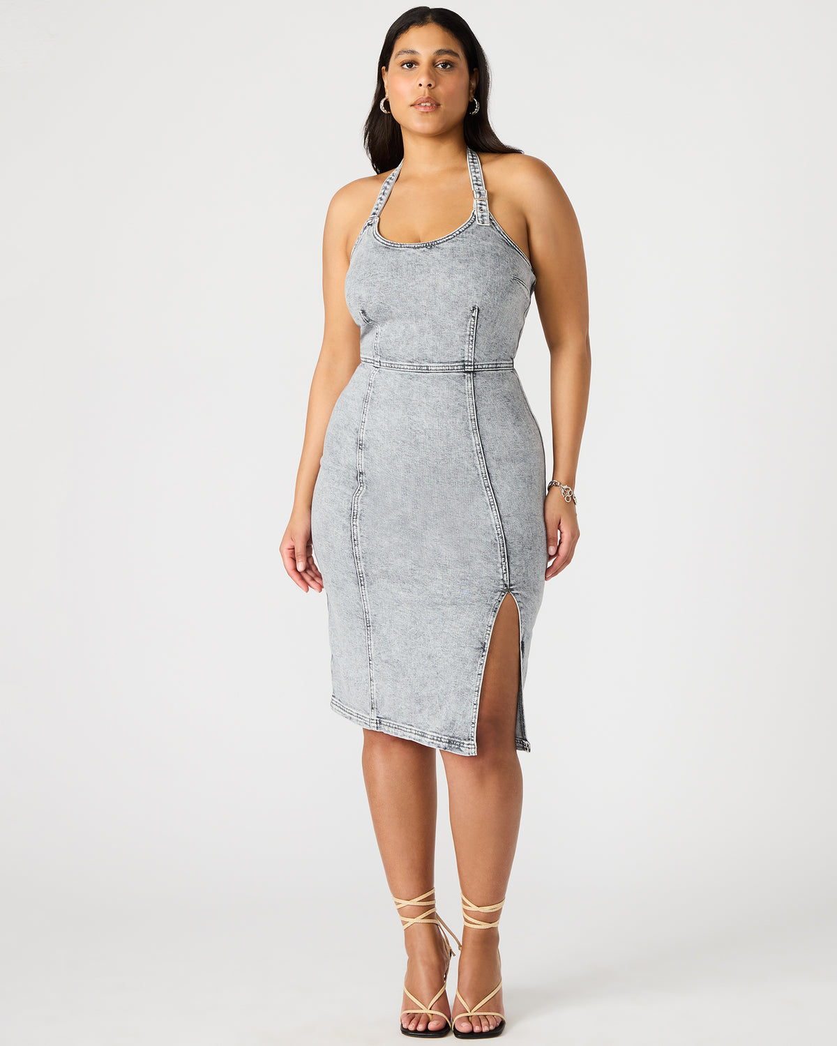 GIA Light Grey Women's Denim Midi Dress | Steve Madden US