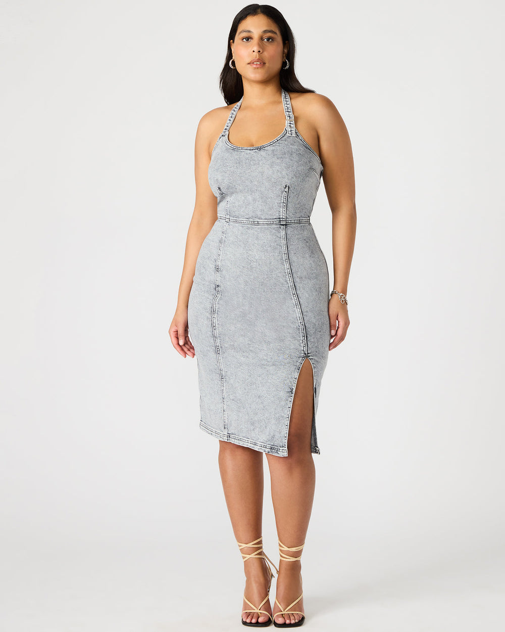 GIA Light Grey Women's Denim Midi Dress | Steve Madden US