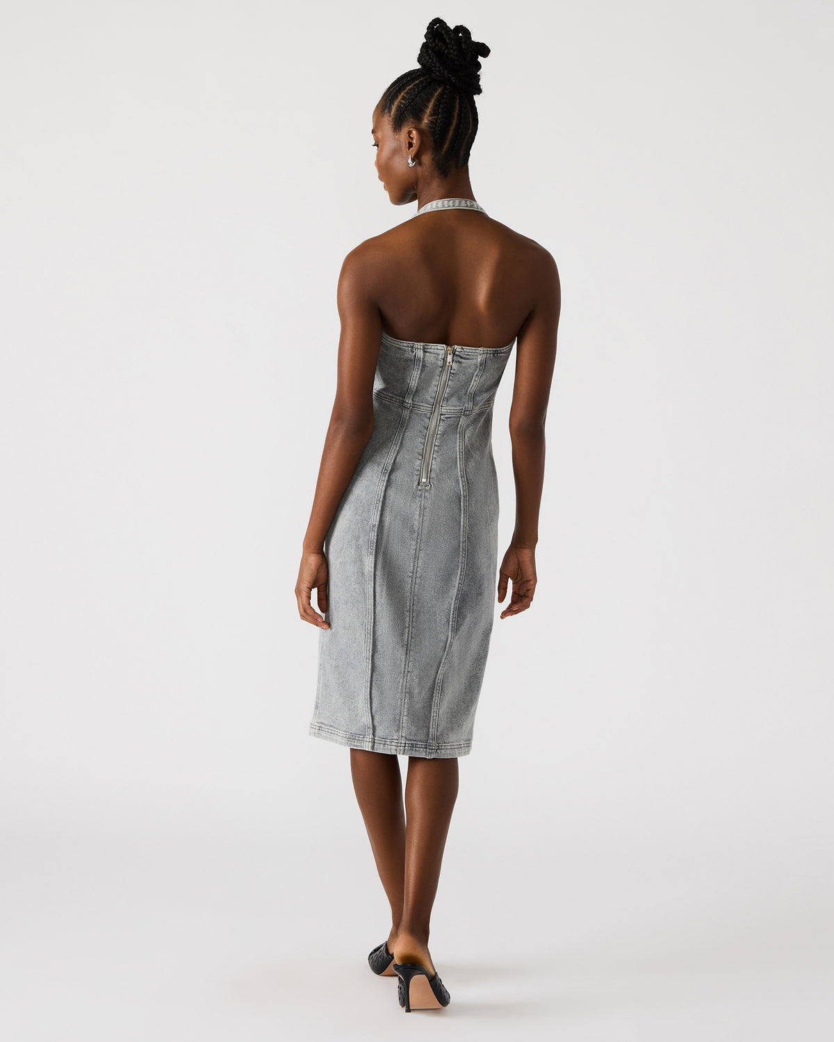 GIA Light Grey Women's Denim Midi Dress | Steve Madden US