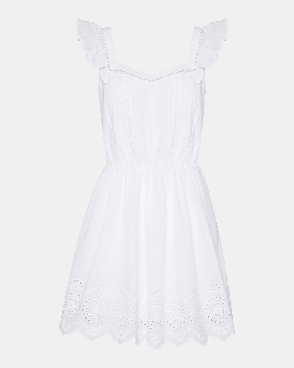 ASTRA Dress White | Women's Eyelet Trim Mini Dress | Steve Madden Sale