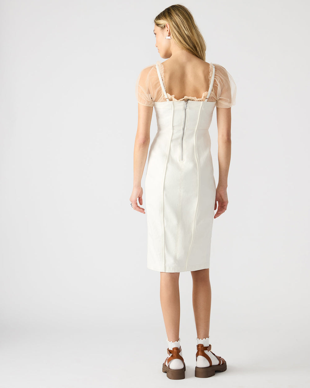GISELLE White Denim Midi Women's Dress with Slit | Steve Madden for Sale