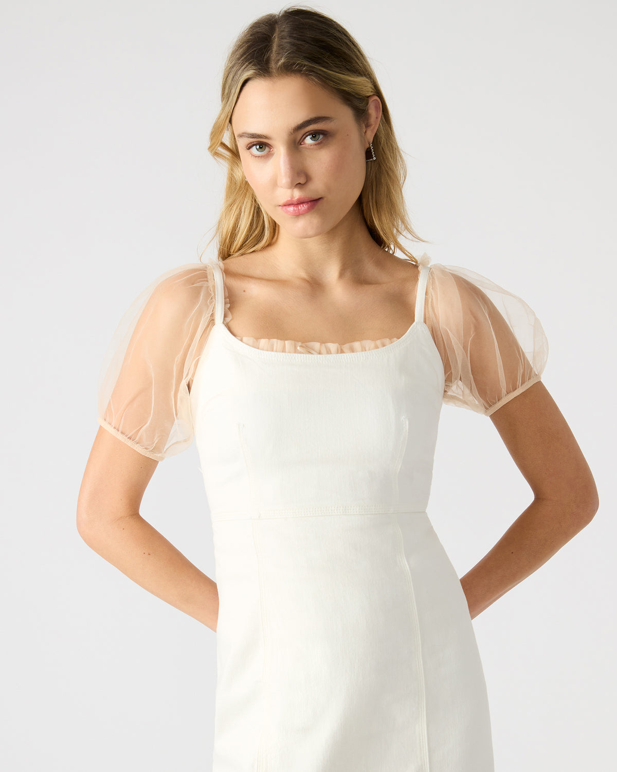 GISELLE White Denim Midi Women's Dress with Slit | Steve Madden for Sale