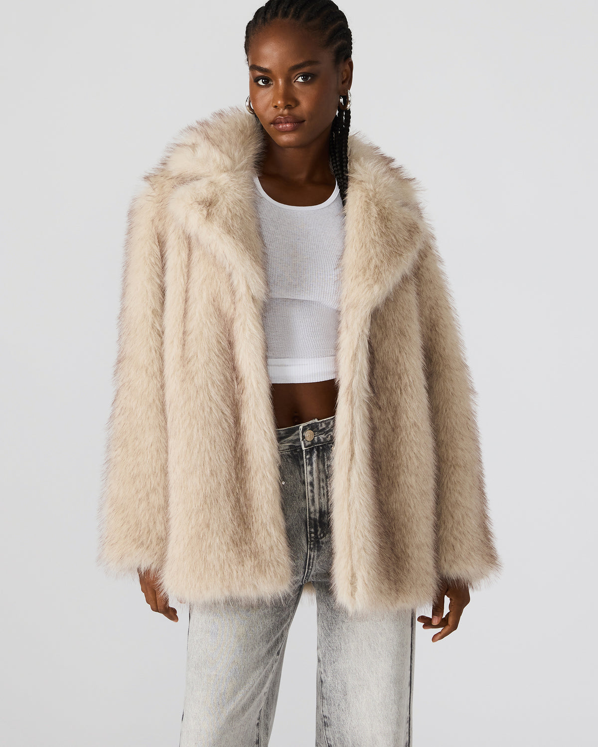 KINDRA Natural Faux Fur Collared Women's Coat | Steve Madden near me