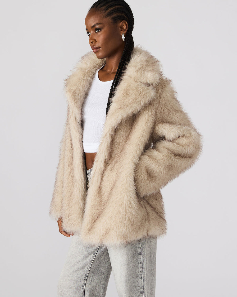 KINDRA Natural Faux Fur Collared Women's Coat | Steve Madden near me