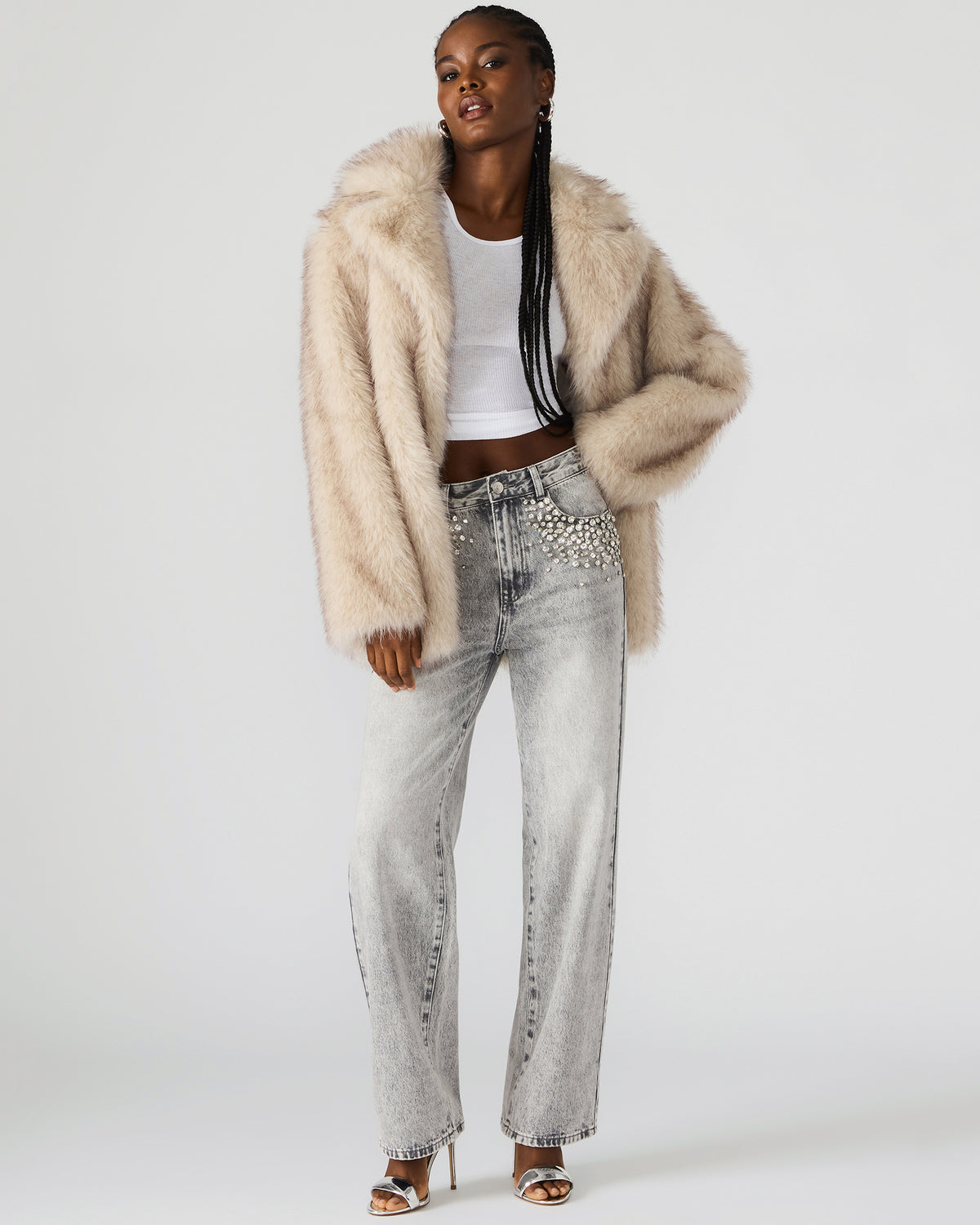 KINDRA Natural Faux Fur Collared Women's Coat | Steve Madden near me