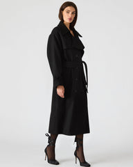 ENORA Black Long-Sleeved Button-Up Collared Women's Trench Coat | Steve Madden discount