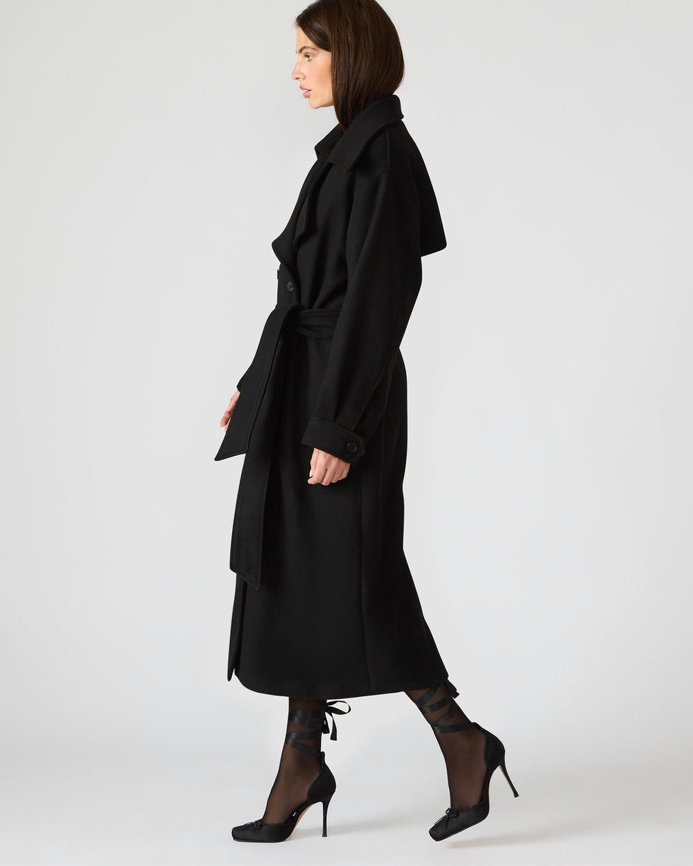 ENORA Black Long-Sleeved Button-Up Collared Women's Trench Coat | Steve Madden discount