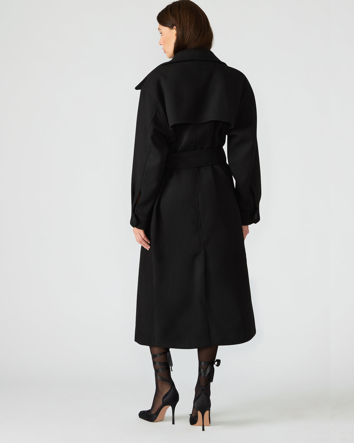 ENORA Black Long-Sleeved Button-Up Collared Women's Trench Coat | Steve Madden discount