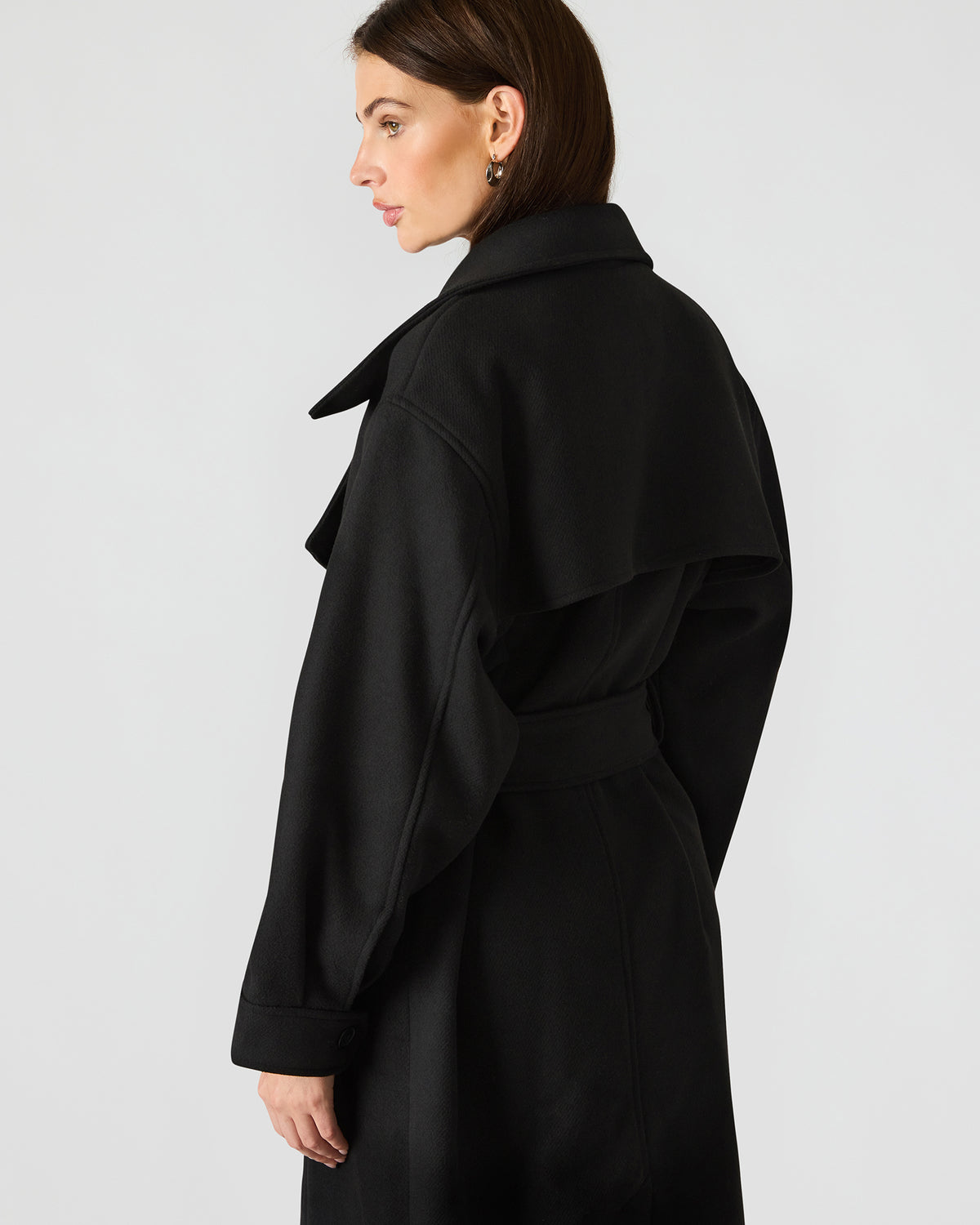 ENORA Black Long-Sleeved Button-Up Collared Women's Trench Coat | Steve Madden discount