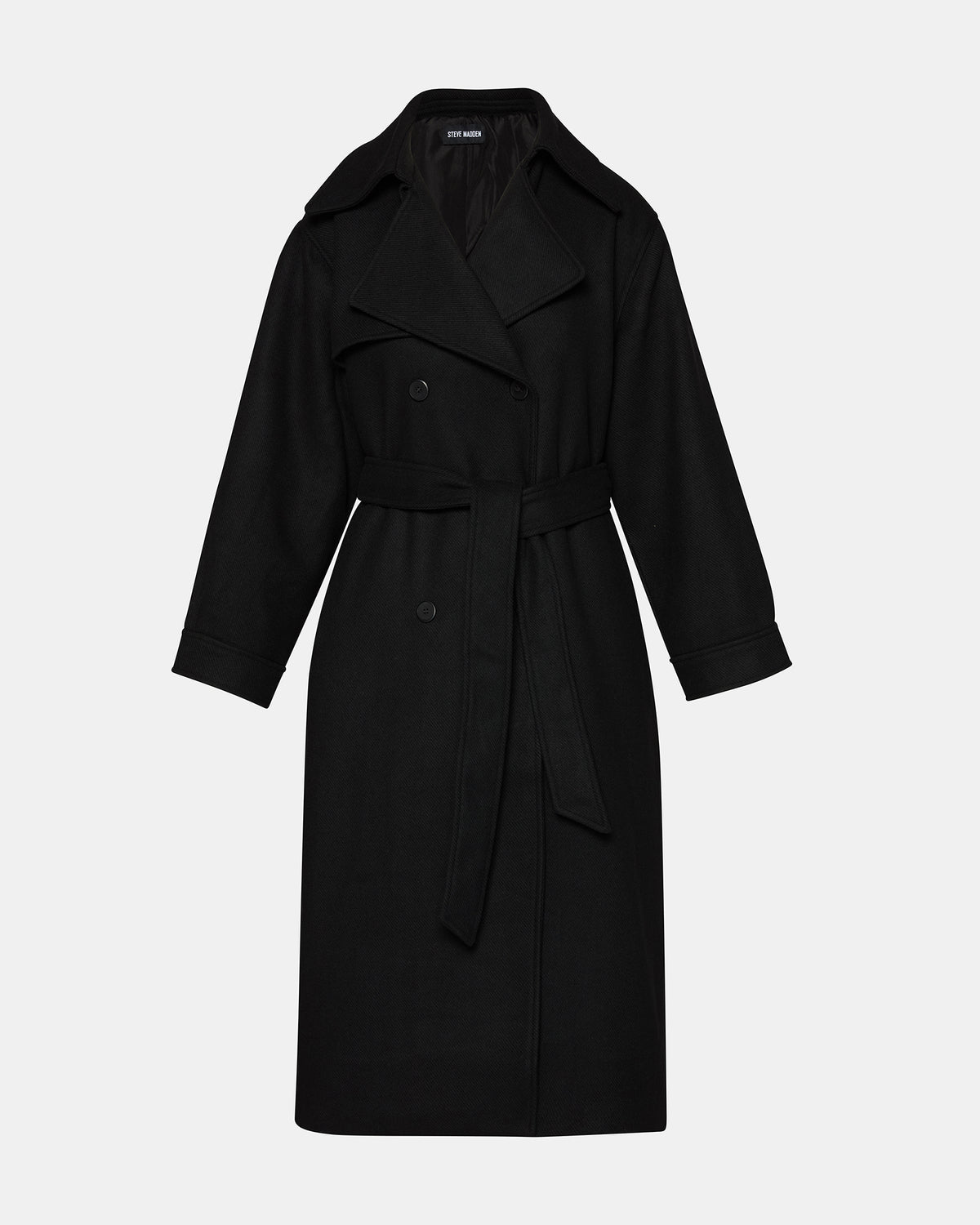 ENORA Black Long-Sleeved Button-Up Collared Women's Trench Coat | Steve Madden discount