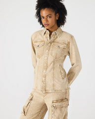 PARC Cafe Au Lait Long-Sleeved Button-Up Denim Women's Jacket | Steve Madden Sale