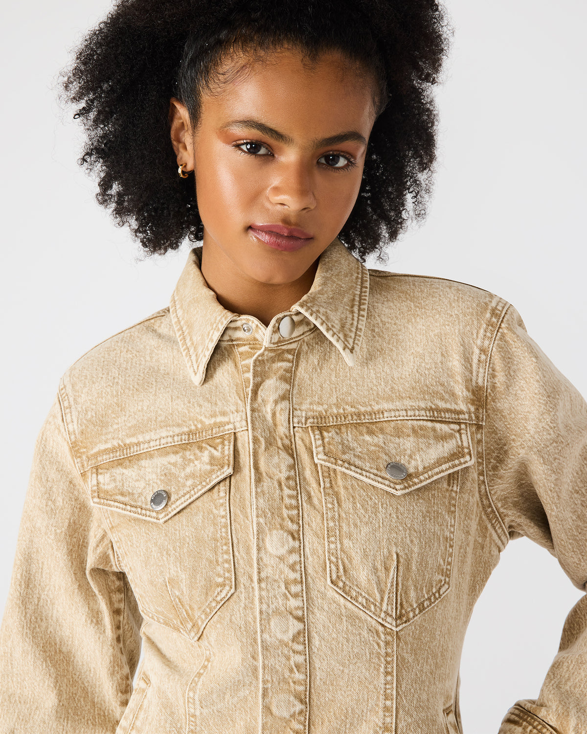 PARC Cafe Au Lait Long-Sleeved Button-Up Denim Women's Jacket | Steve Madden Sale