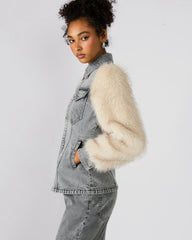 PARKER Fog Faux Fur Long-Sleeved Button-Up Denim Women's Jacket | Steve Madden US